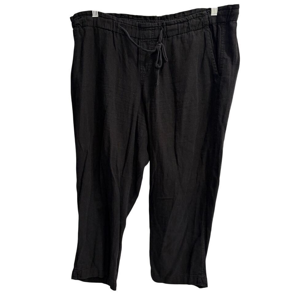 Old Navy Size Large Black Elastic Waist Linen Cropped Pants